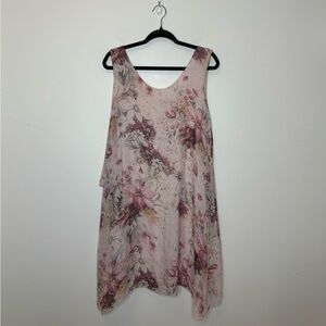 Elena Baldi Made in Italy Silk Floral Sleeveless Shift Dress in Blush Pink SizeM